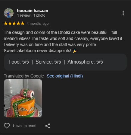 SweetCakeBloom Customer Review